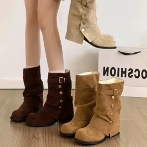 Winter Design Belt Buckle Women Mordern Pipe Boots