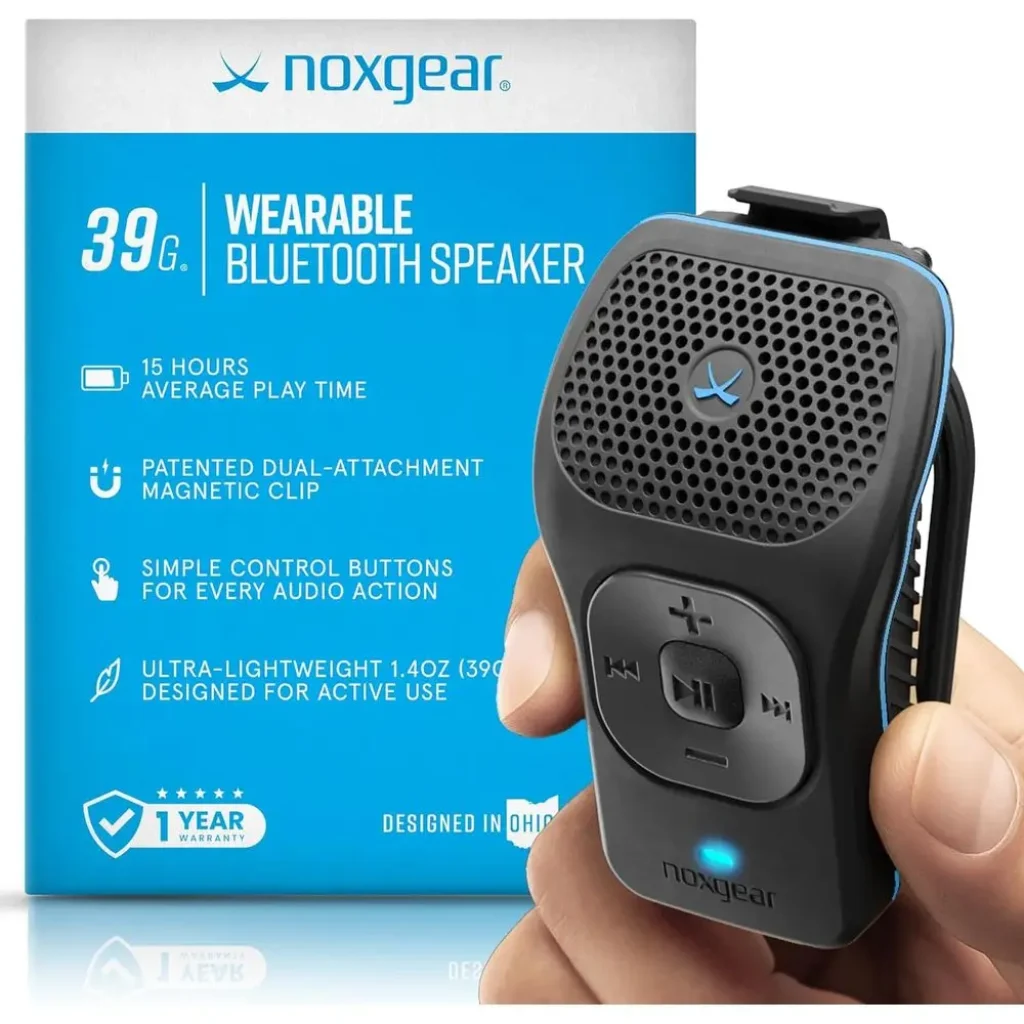 Portable 39g Bluetooth Speaker, Magnetic Clip-On, Waterproof, 15-Hour