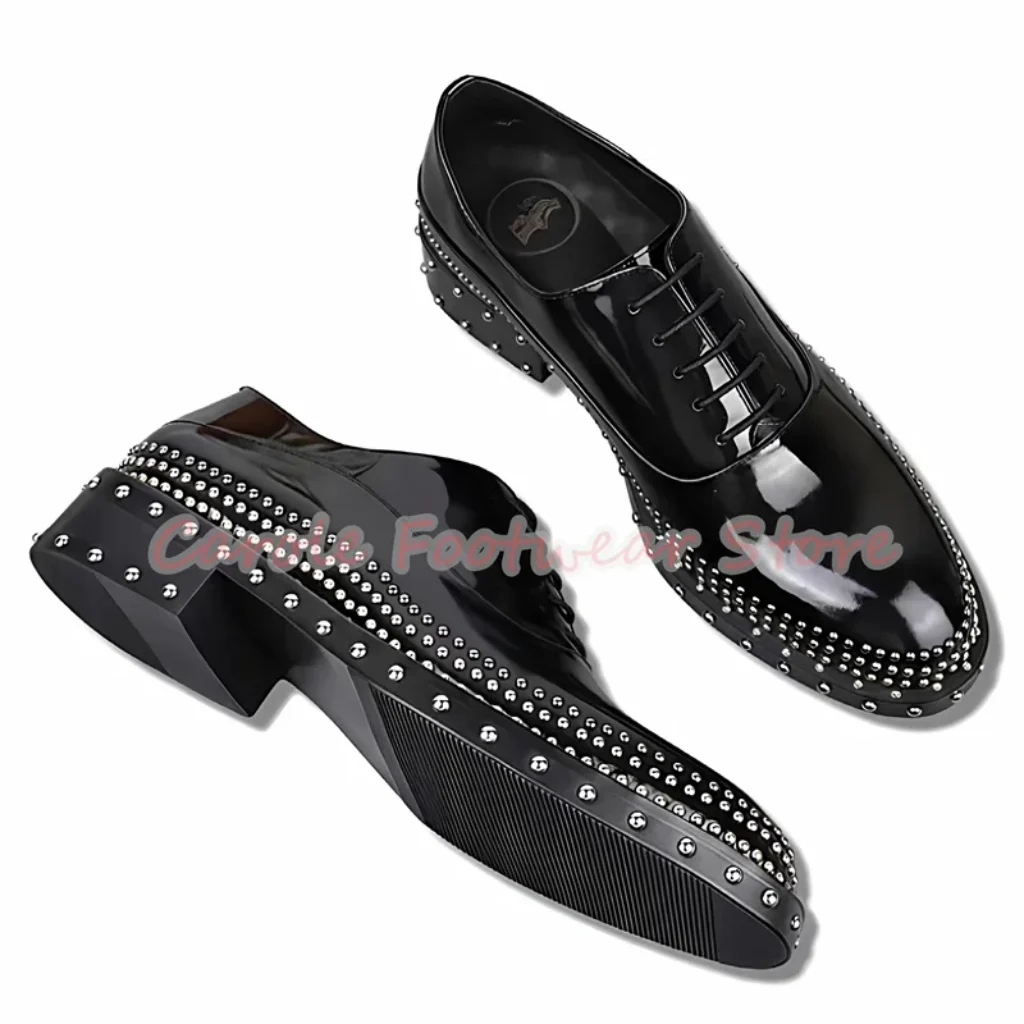 Punk Rivet Platform Chunky Heel Lace-Up Oxfords Men