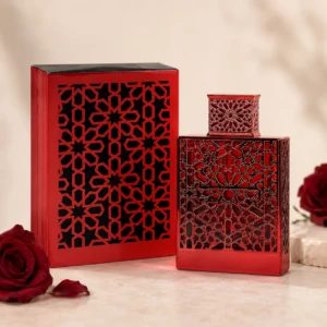 Rayhaan Crimson Red Hollow Carved Geometric Metal Bottle