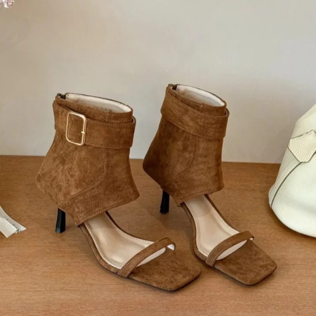 Retro Summer Square Toe Open Toe High Heel