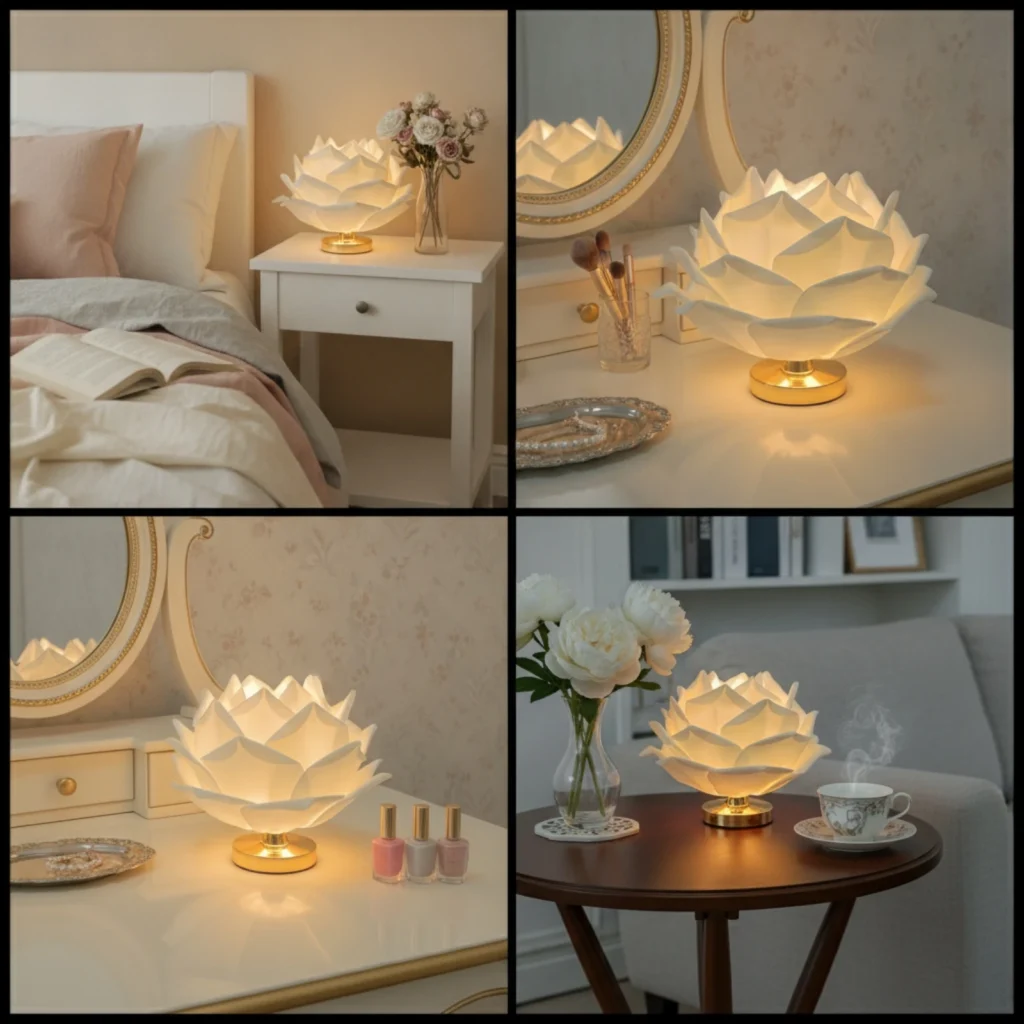 Rose Table Lamp Corded Rose Lamp Sculptural Warm