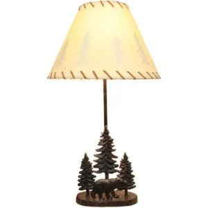 Rustic Black Bear Table Lamp Pine Tree Shade,