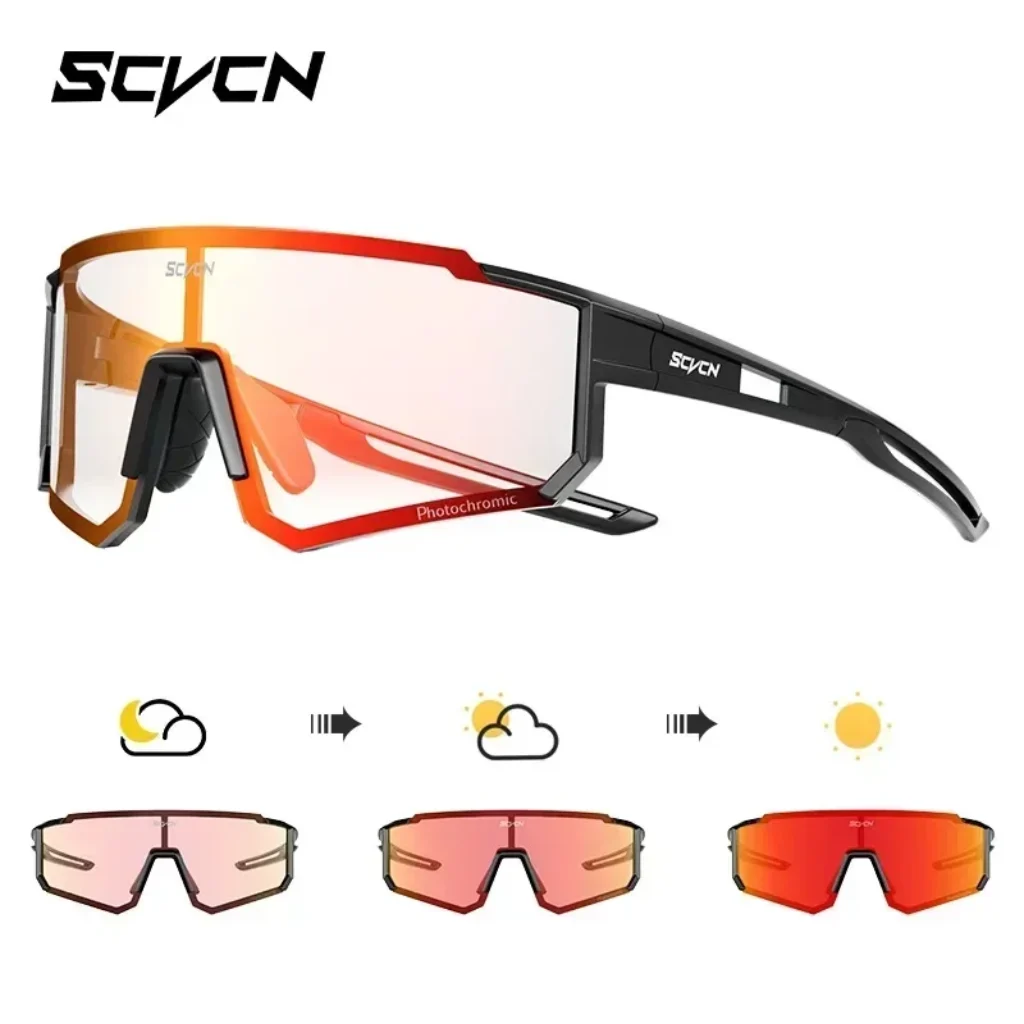 SCVCN Blue Photochromic Cycling Glasses UV400 Sunglasses Men