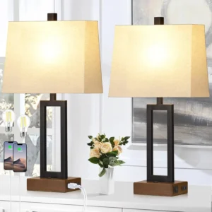 Table Lamps Bedroom USB Ports AC Outlet, 23.5″