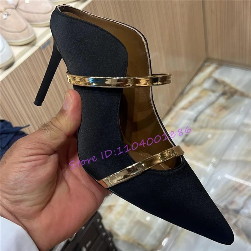 Sexy Double Straps Slippers Women Satin Pointed Toe