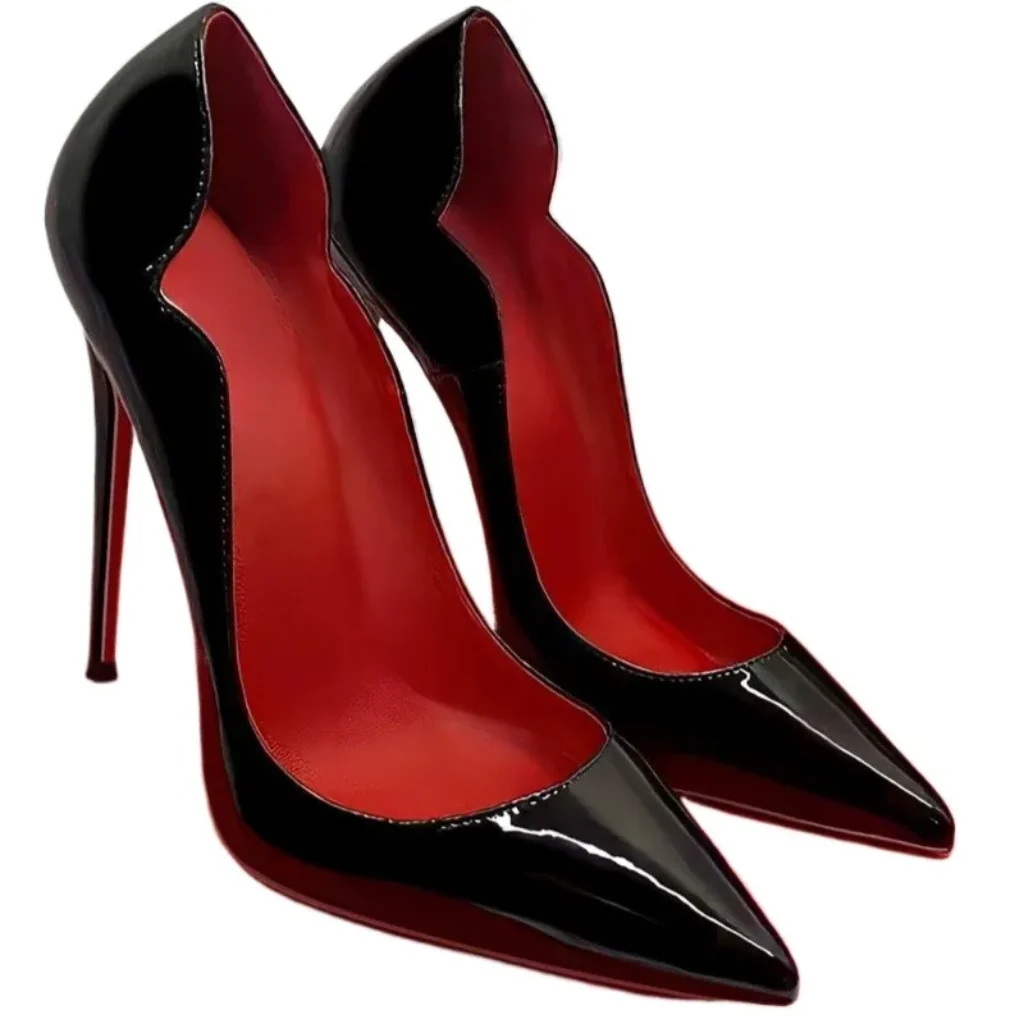 Spring shallow mouth patent leather black super high