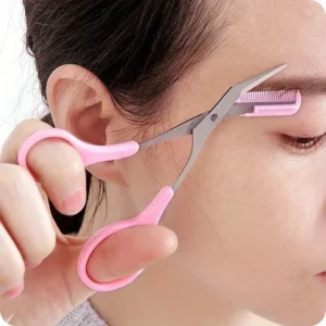 Stainless Steel Eyebrow Trimming cissors built-in Comb Pink/White/Black