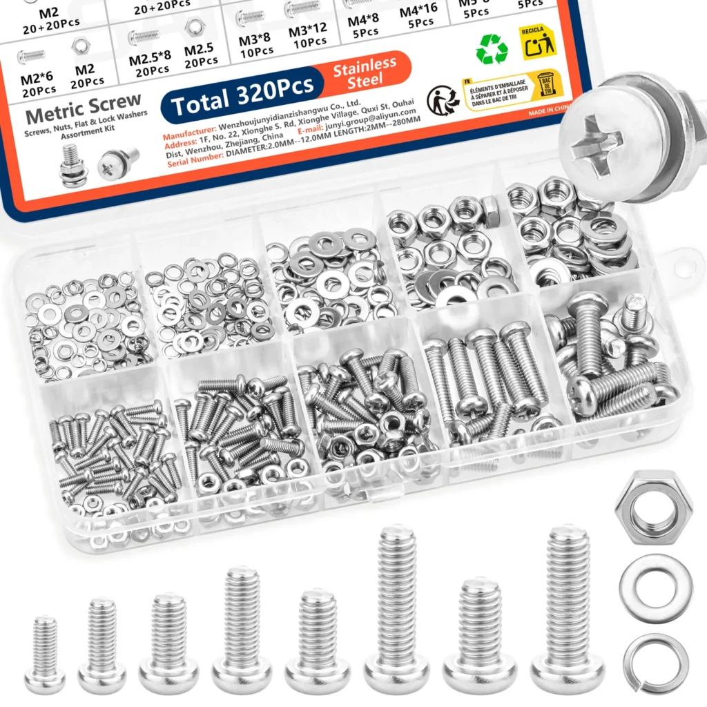 Stainless Steel Screws Nuts Washers Assortment Kit Rustproof