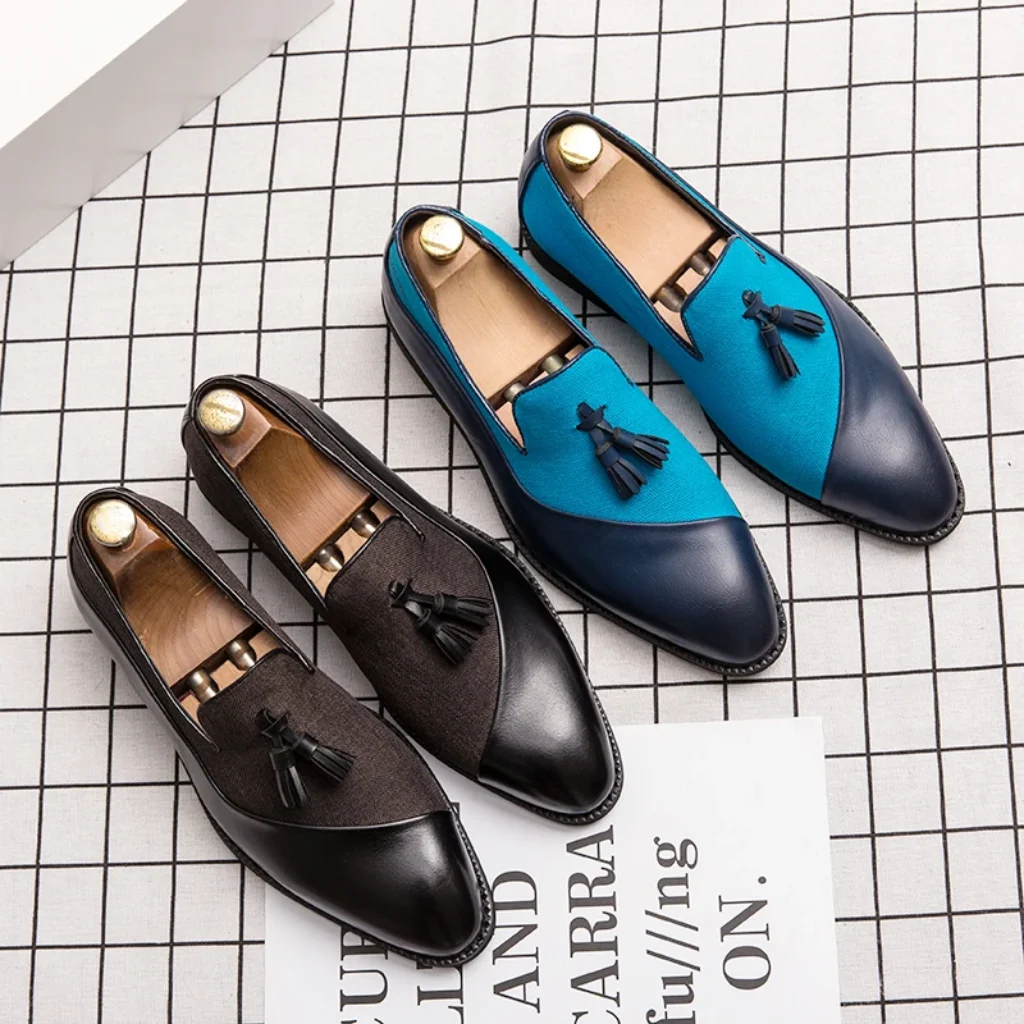 Summer Men Business Loafers Black Blue One-foot Comfortable