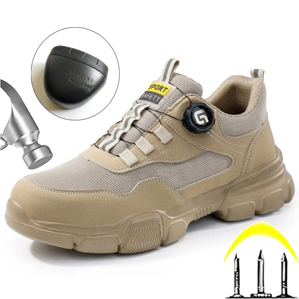 Summer Men Safety Shoes Breathable Work Sneakers Steel