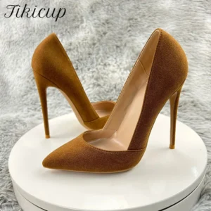 Tikicup Solid Brown Sexy Women Pointy Toe High