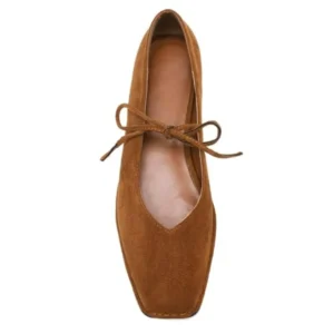 VorisVina Lace Up Square Toe Ballet Flats Women