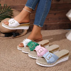 Wedge Flip-Flops Summer Round Toe Open Toe Metal