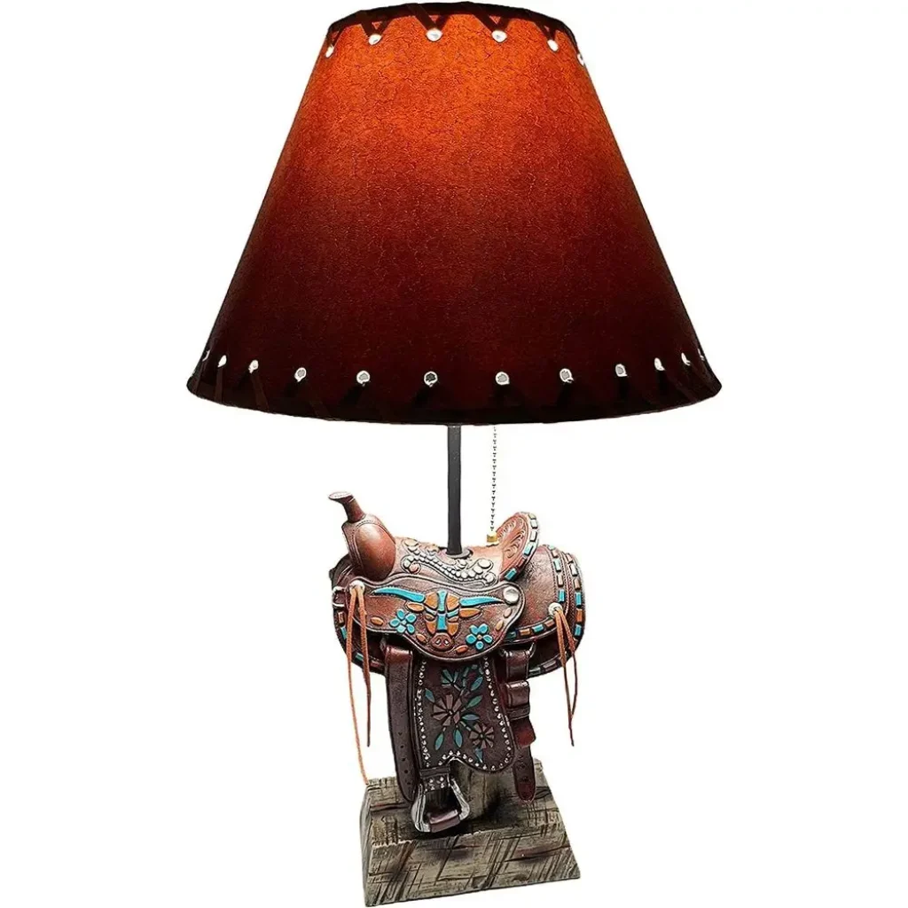 Western Brown Teal Longhorn Cowboy-Style Home Decor Table