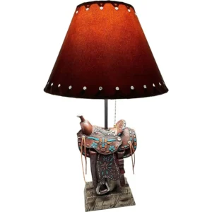 Western Brown Teal Longhorn Cowboy-Style Home Decor Table
