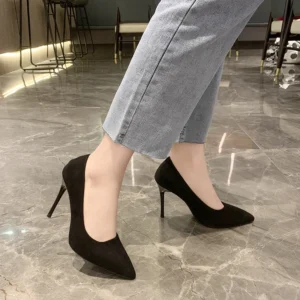 Women Mid Heeled Sandals Black 6-8-10cm Pointed Thin