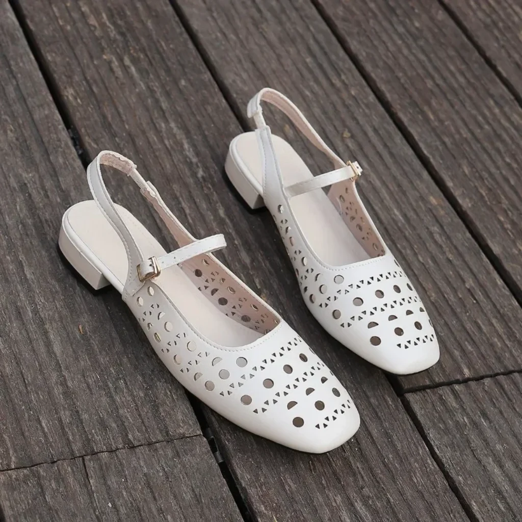 Women Square Toe Geometric Cutout Slingback Mary Jane