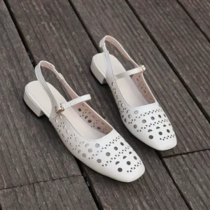 Women Square Toe Geometric Cutout Slingback Mary Jane