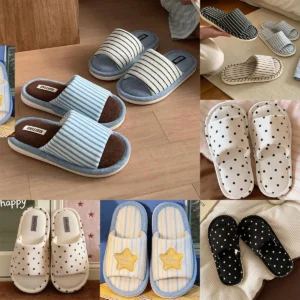 Women’s House Fur Slippers Casual Fashion Stripe Design