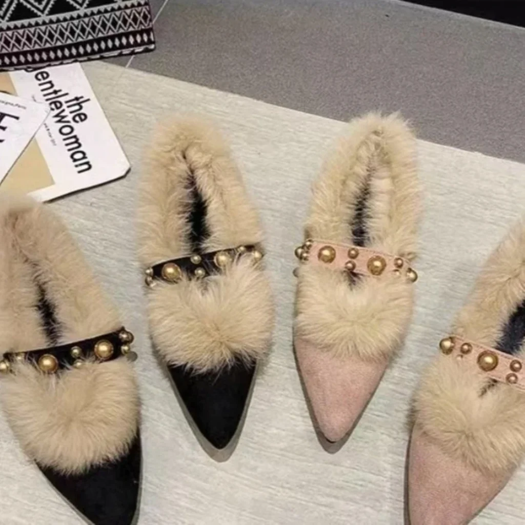 Women’s trendy pointed-toe elegant low-heeled shoes autumn winter