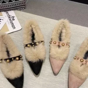 Women’s trendy pointed-toe elegant low-heeled shoes autumn winter