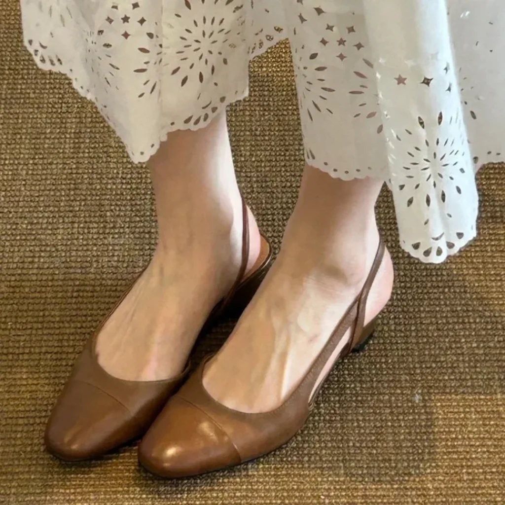 Women’s Slingback Pumps Almond Toe Low Block Heel