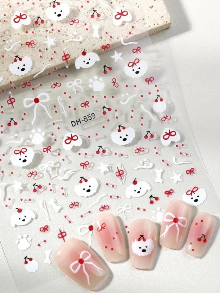 1/2 Cute Nail Stickers Diy Cherry Dog Pattern