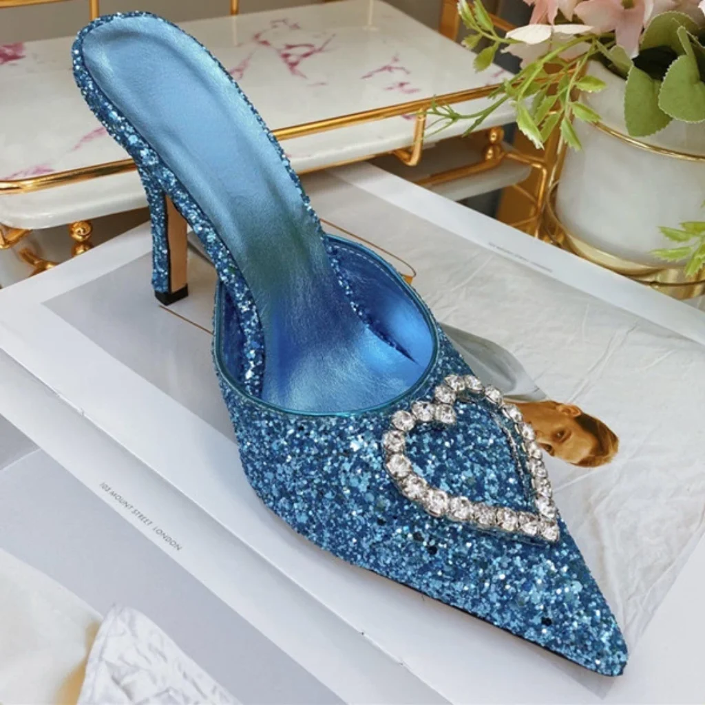 2023 Shallow Mouth High-heeled Women’s Shoes Love Rhinestone