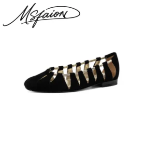 2026 Autumn Women Cutout Caged Flat Shoes Round