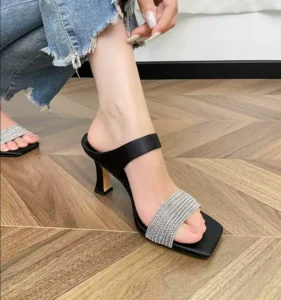 2026 Lady Crystal Women Shoes Square Toe Slippers