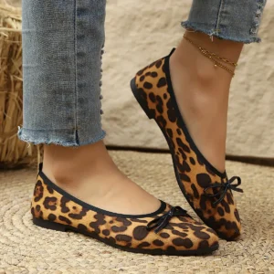 2026 Leopard Flats Women Round Toe Bowtie Work
