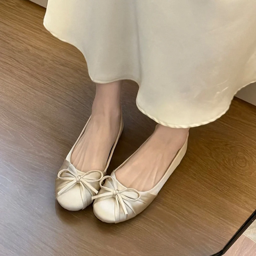 2026 Bow-knot Temperament Satin Shallow Single Shoes Women’s