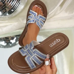 2026 Summer Women Square Toe Flat Slippers Fashion