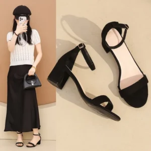 2026 Summer Women’s Black Classic Style Mid-Heel Slip-On