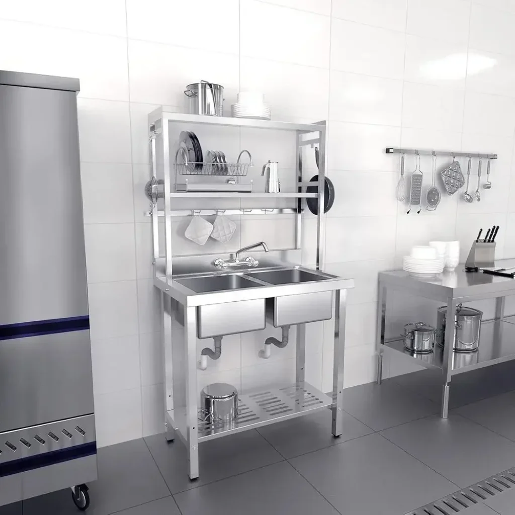 67 Dual Basin Stainless Steel Commercial Sink Shelves