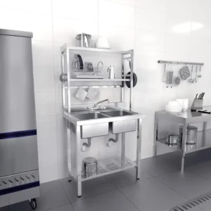 67 Dual Basin Stainless Steel Commercial Sink Shelves