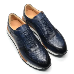 Autumn Winter Genuine Leather Men’s Luxury Sneakers Plaid