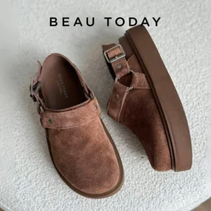 BEAUTODAY Casual Sandals Women Cow Suede Leather Flats