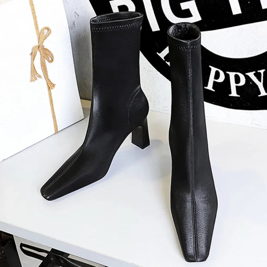 BIGTREE Shoes Autumn Winter Short Boots Square Head