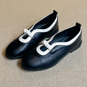 Black Soft Leather PU Round Toe Autumn Casual