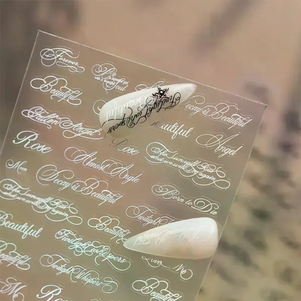 Black White English Letter Nail Stickers Self Adhesive