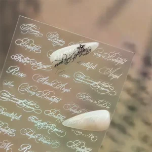 Black White English Letter Nail Stickers Self Adhesive