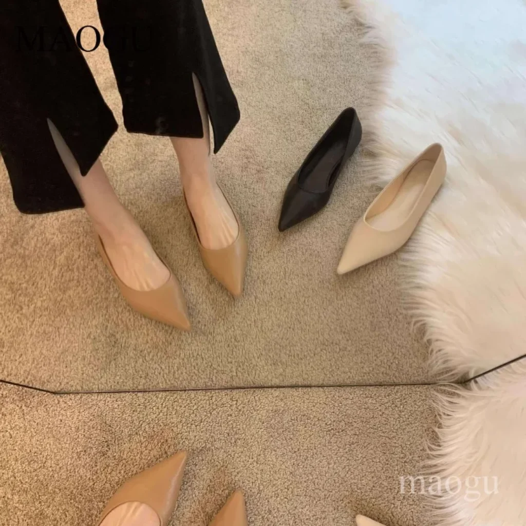 Comfortable Office Ladies Low Heel Pumps Slip-on Pointed