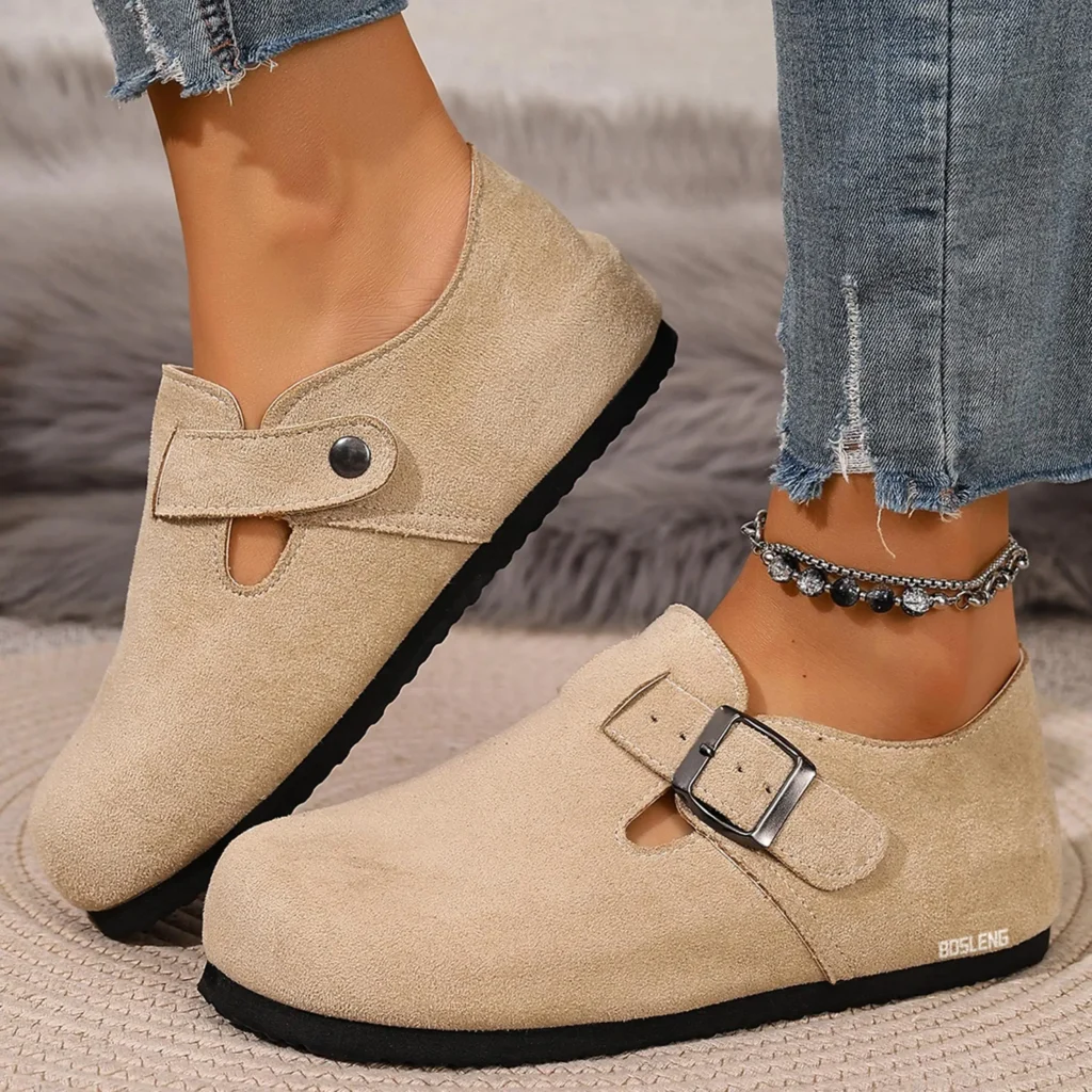 Comfortable Suede Loafers Women Buckle Decor Slip-On Flat