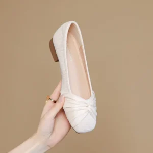 Elegant Women’s Flats Satin Thick Heel Single Shoes