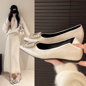 Fashion high-heeled shoes pointed-toe crystal square-button style suitable