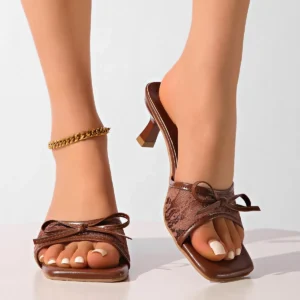 *Fashion Style Square Head Mesh High Heel Slippers