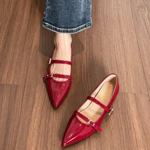 Fashion Pointed Toe Metal Buckle Design Mary Janes