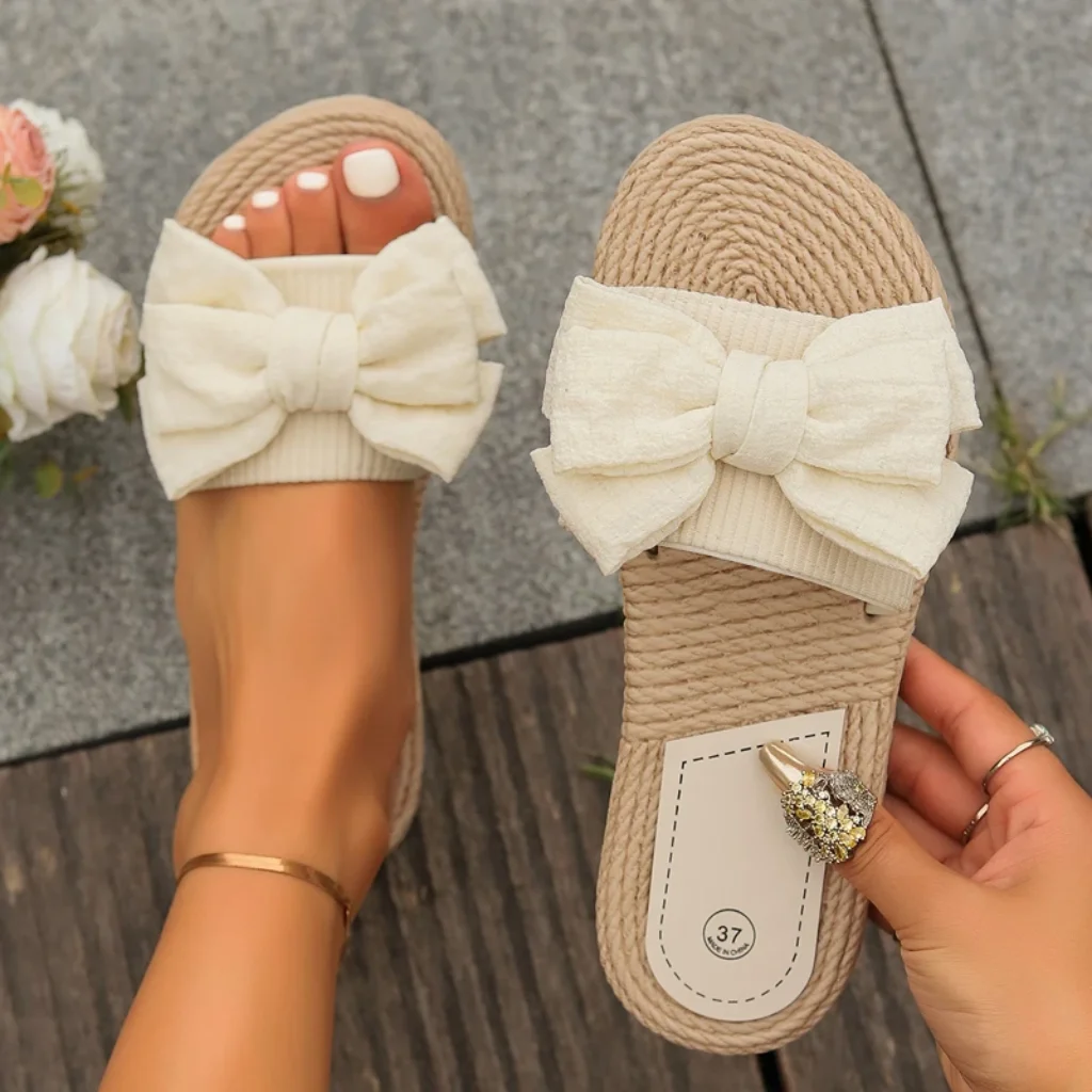 Flat Slippers Women Cloud Flip Flop Bow Knot
